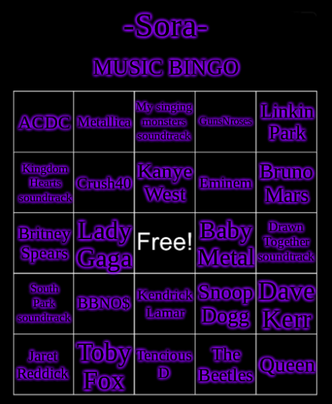 -Sora MUSIC BINGO Blank Meme Template