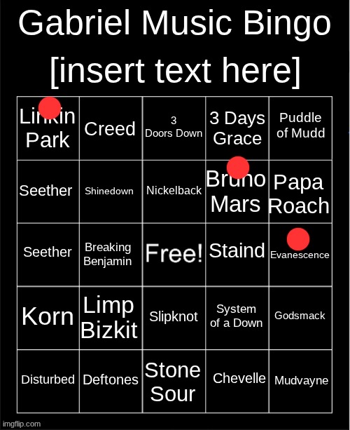 Gabriel Music Bingo | image tagged in gabriel music bingo | made w/ Imgflip meme maker
