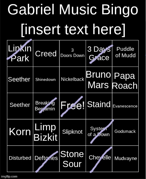 I like evanescence but its too slow | image tagged in gabriel music bingo | made w/ Imgflip meme maker