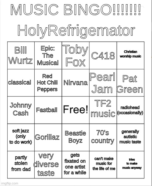 High Quality HolyRefrigemator music bingo Blank Meme Template