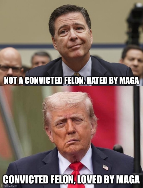 NOT A CONVICTED FELON, HATED BY MAGA CONVICTED FELON, LOVED BY MAGA | image tagged in comey don't know,donald trump stroke | made w/ Imgflip meme maker