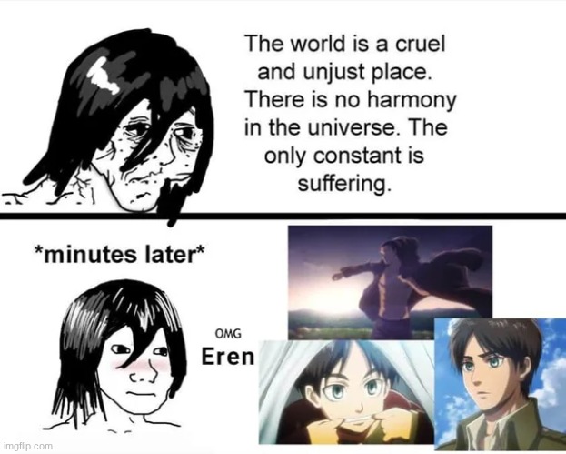 image tagged in aot,eren,mikasa | made w/ Imgflip meme maker