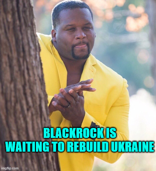 Black guy hiding behind tree | BLACKROCK IS WAITING TO REBUILD UKRAINE | image tagged in black guy hiding behind tree | made w/ Imgflip meme maker