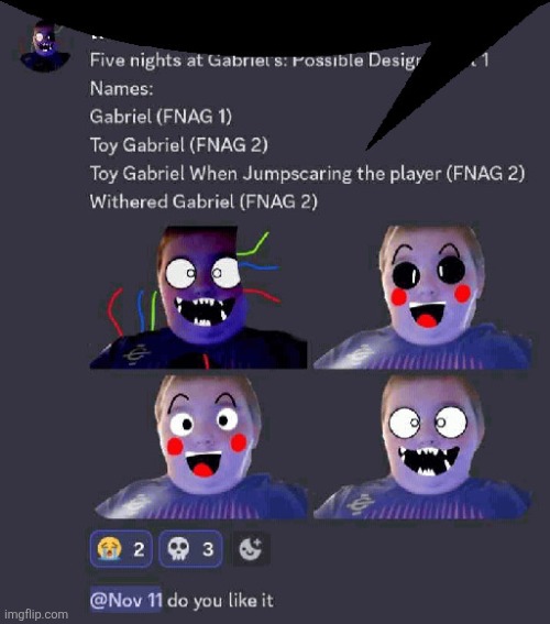 . | image tagged in five nights at gabriels speechbubble | made w/ Imgflip meme maker