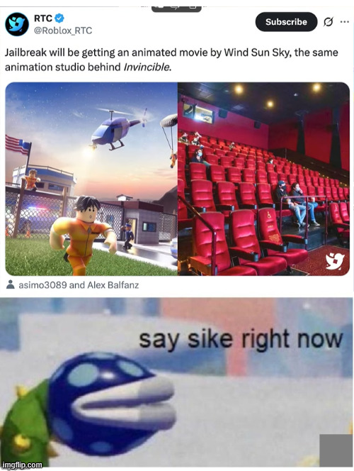 Well this came outta left field! | image tagged in say sike right now,roblox,roblox jailbreak | made w/ Imgflip meme maker