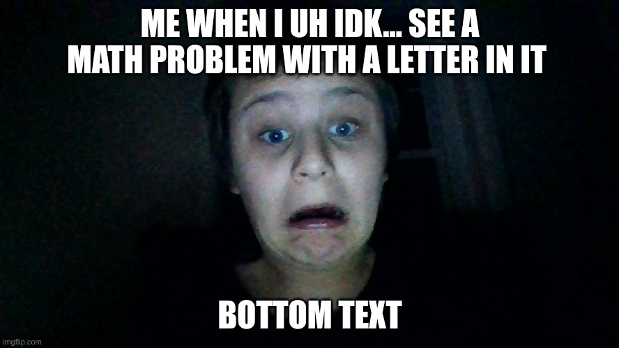 Meme | ME WHEN I UH IDK... SEE A MATH PROBLEM WITH A LETTER IN IT; BOTTOM TEXT | image tagged in memes | made w/ Imgflip meme maker