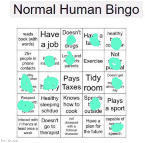 i apparently am not human - zib zab zob zib | image tagged in normal human bingo | made w/ Imgflip meme maker