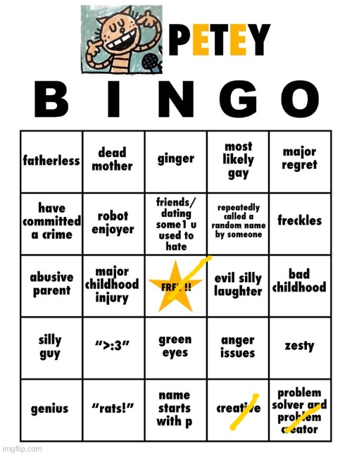 Petey bingo | image tagged in petey bingo | made w/ Imgflip meme maker