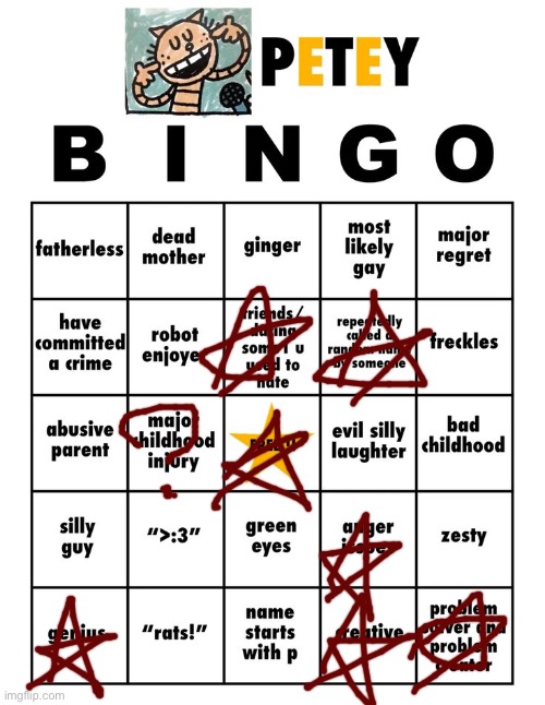 i js be doing wtv bingos nowadays who is petey | image tagged in petey bingo | made w/ Imgflip meme maker
