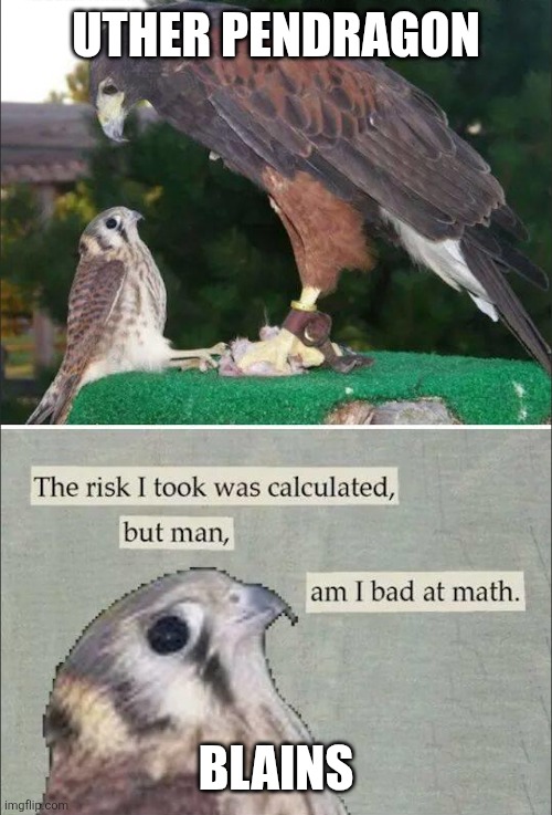 The Risk I took was calculated, but man, am I bad at Math | UTHER PENDRAGON; BLAINS | image tagged in the risk i took was calculated but man am i bad at math | made w/ Imgflip meme maker