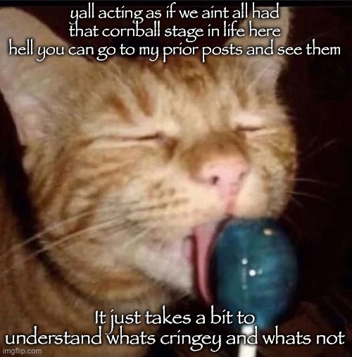 sometimes it lasts a good year or so trust me i’d know | yall acting as if we aint all had that cornball stage in life here
hell you can go to my prior posts and see them; It just takes a bit to understand whats cringey and whats not | image tagged in silly goober 2 | made w/ Imgflip meme maker