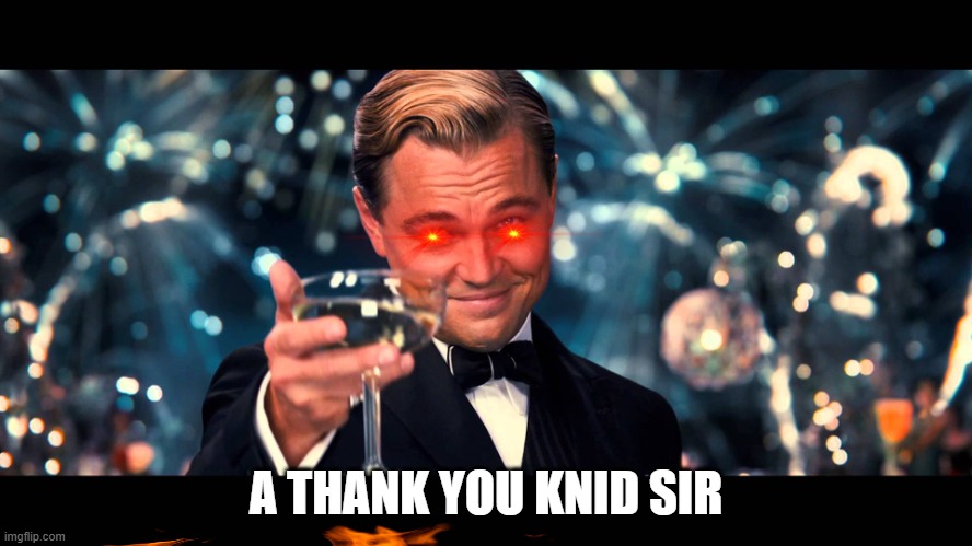 A THANK YOU KNID SIR | image tagged in lionardo dicaprio thank you | made w/ Imgflip meme maker