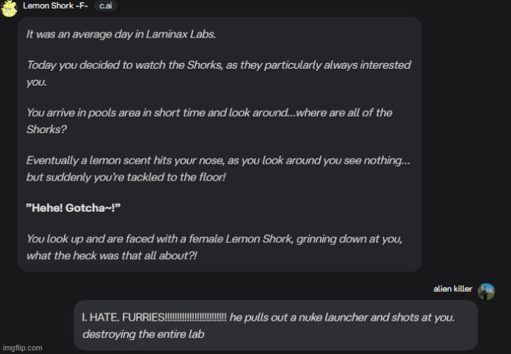 alien killer moment | image tagged in alien killer,anti furry,cai | made w/ Imgflip meme maker