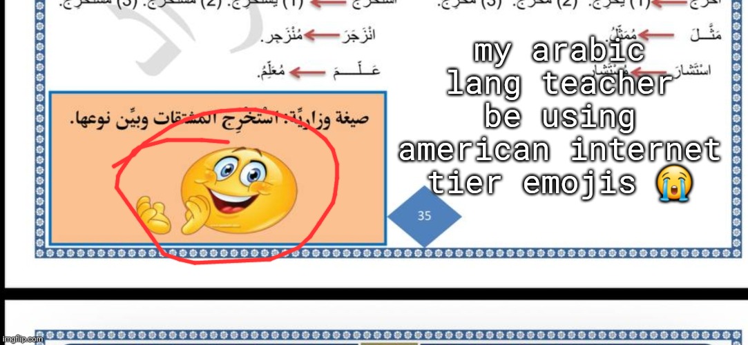my arabic lang teacher be using american internet tier emojis 😭 | made w/ Imgflip meme maker