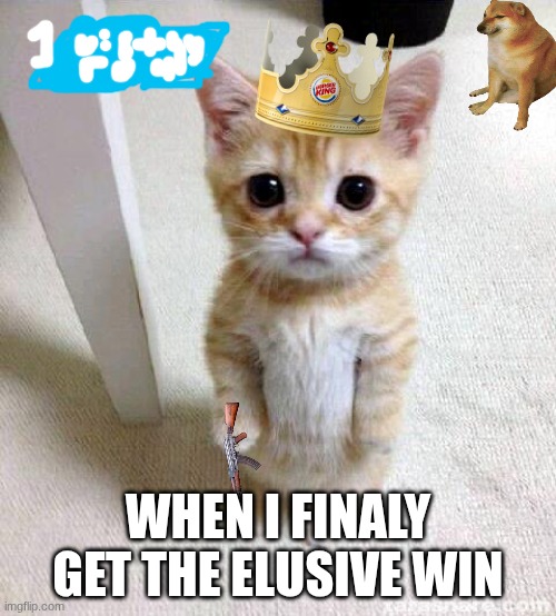 Cute Cat Meme | WHEN I FINALY GET THE ELUSIVE WIN | image tagged in memes,cute cat | made w/ Imgflip meme maker