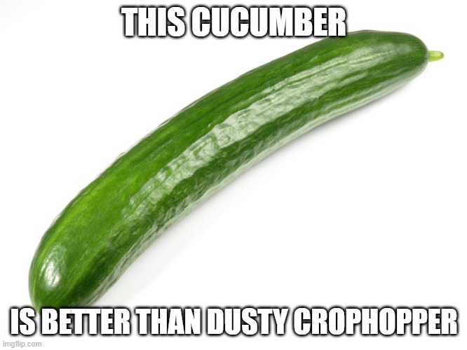 cucumber | THIS CUCUMBER; IS BETTER THAN DUSTY CROPHOPPER | image tagged in cucumber | made w/ Imgflip meme maker