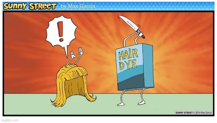 Time to DYE! | image tagged in comics,sunny street,hair dye,hair,knife,murder | made w/ Imgflip meme maker