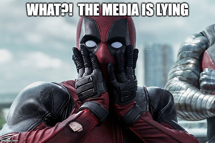 Deadpool - Gasp | WHAT?!  THE MEDIA IS LYING | image tagged in deadpool - gasp | made w/ Imgflip meme maker