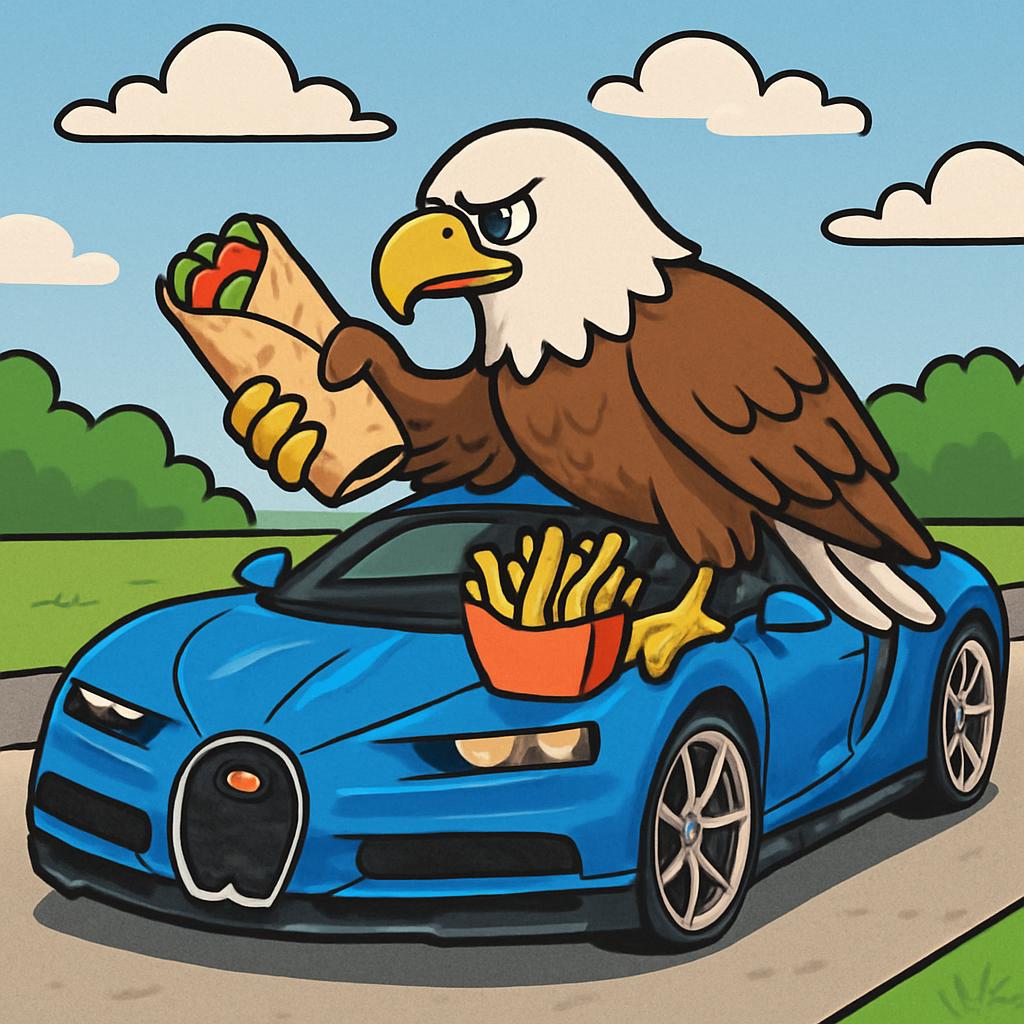 eagle rubbing a buritto on a eating fries bugatti Blank Meme Template