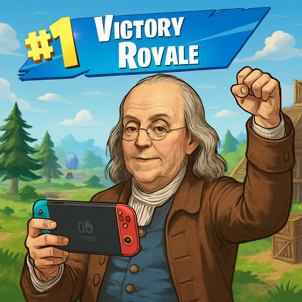 Ben franklin getting a number one victory royale on fortnite Blank Meme Template