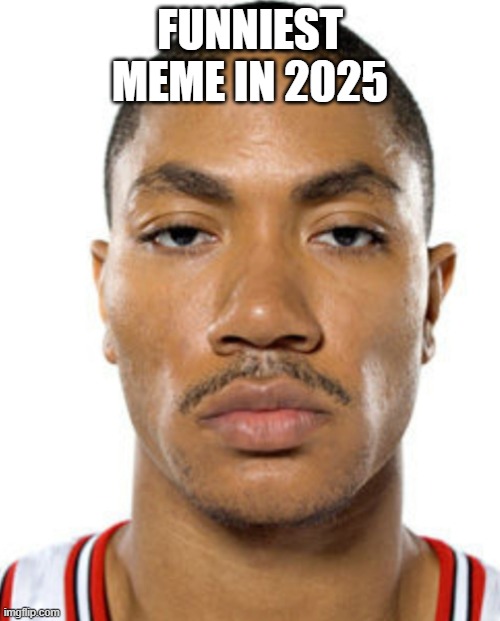 Not funny | FUNNIEST MEME IN 2025 | image tagged in derrick rose straight face | made w/ Imgflip meme maker