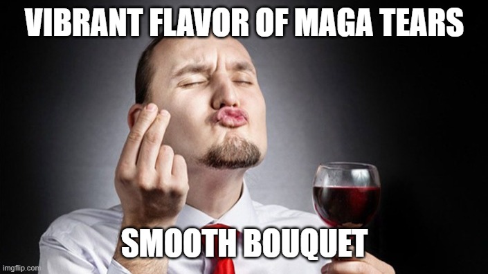 Wine taster | VIBRANT FLAVOR OF MAGA TEARS SMOOTH BOUQUET | image tagged in wine taster | made w/ Imgflip meme maker
