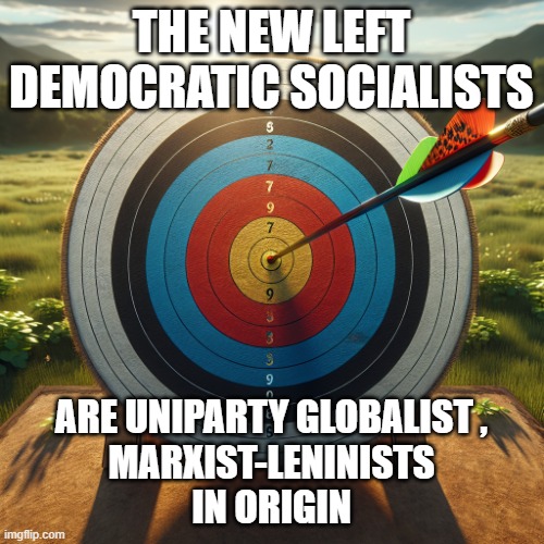 archery target | THE NEW LEFT
DEMOCRATIC SOCIALISTS ARE UNIPARTY GLOBALIST ,
MARXIST-LENINISTS
IN ORIGIN | image tagged in archery target | made w/ Imgflip meme maker