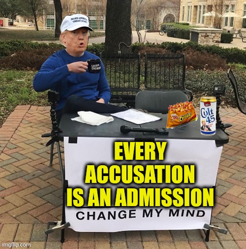 Liars Keep Gaslighting | EVERY
ACCUSATION
IS AN ADMISSION | image tagged in trump chang my mind | made w/ Imgflip meme maker