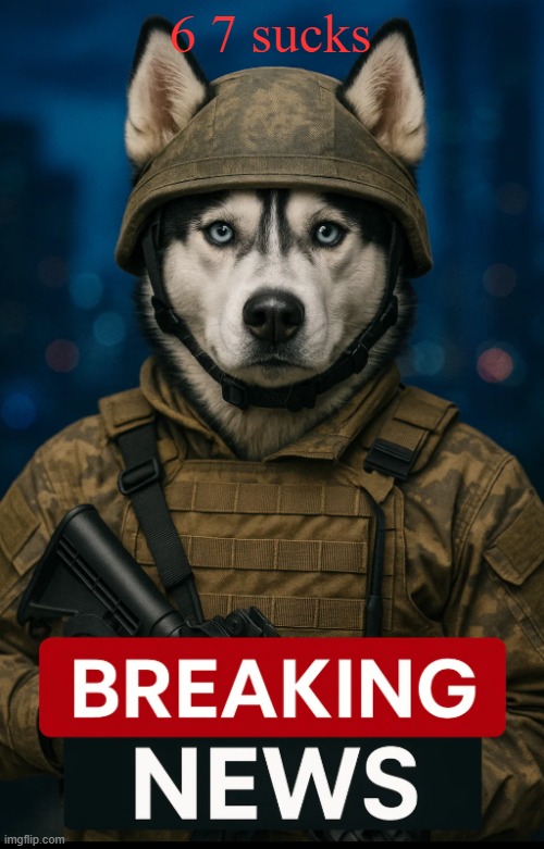 Husky Soldier Breaking News | 6 7 sucks | image tagged in husky soldier breaking news | made w/ Imgflip meme maker