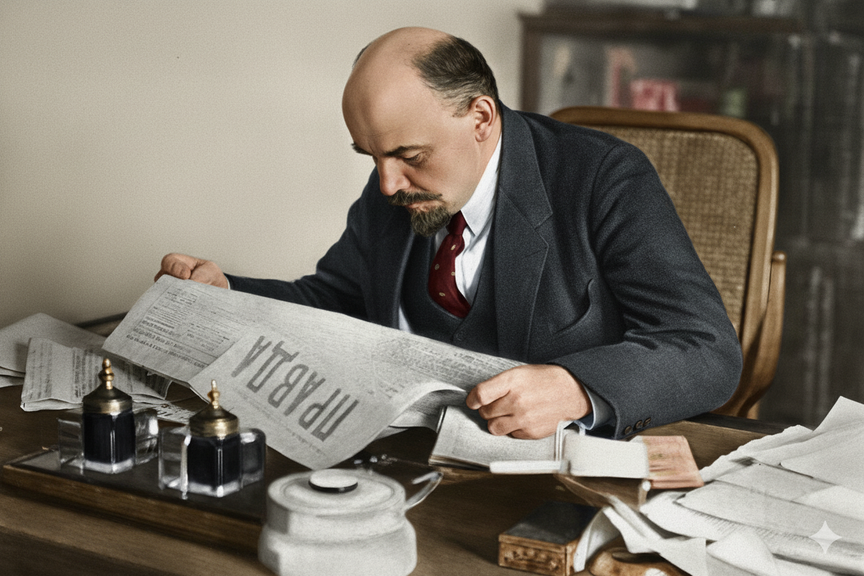 Vladimir Lenin Reading Pravda Blank Meme Template