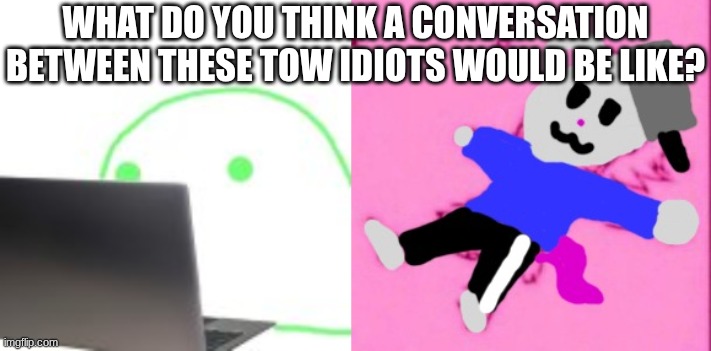 WHAT DO YOU THINK A CONVERSATION BETWEEN THESE TOW IDIOTS WOULD BE LIKE? | image tagged in blobert computer,mark 3 | made w/ Imgflip meme maker