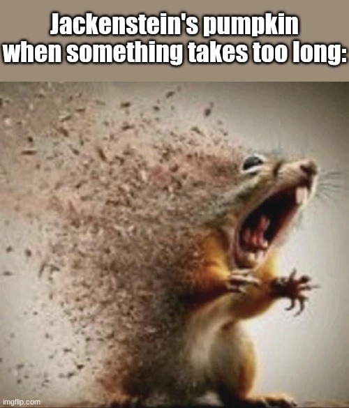 YOUR TAKING TOO LONG | Jackenstein's pumpkin when something takes too long: | image tagged in badass squirrel disintegrating,deltarune | made w/ Imgflip meme maker