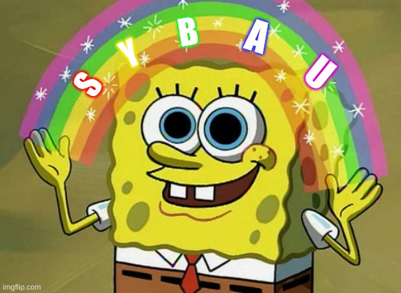 Sybau | A; B; Y; U; S | image tagged in memes,imagination spongebob | made w/ Imgflip meme maker
