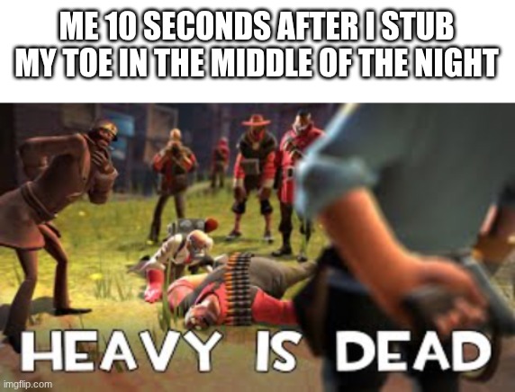 ME 10 SECONDS AFTER I STUB MY TOE IN THE MIDDLE OF THE NIGHT | image tagged in blank white template,heavy is dead | made w/ Imgflip meme maker