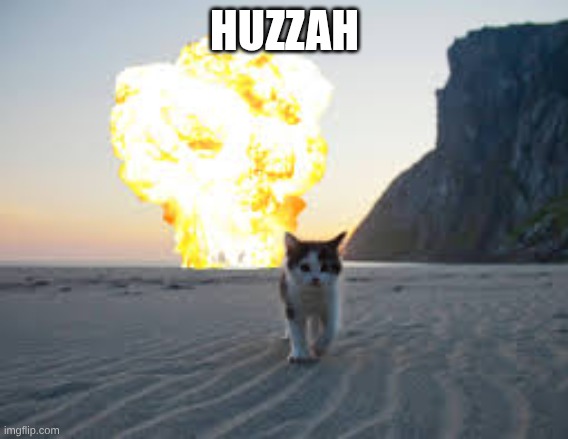 cat explode | HUZZAH | image tagged in cat explode | made w/ Imgflip meme maker