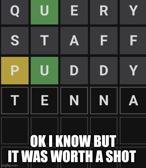 "not on word list" | OK I KNOW BUT IT WAS WORTH A SHOT | made w/ Imgflip meme maker