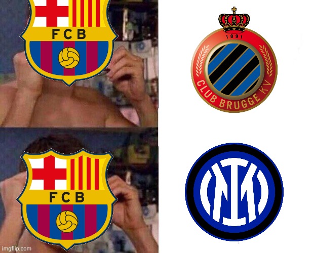 FC Bruges - Barcelona 3-3. The Azulgranas can't beat Brugge as well they are away from the top 8. | image tagged in spiderman glasses,barcelona,champions league,sports,funny,memes | made w/ Imgflip meme maker
