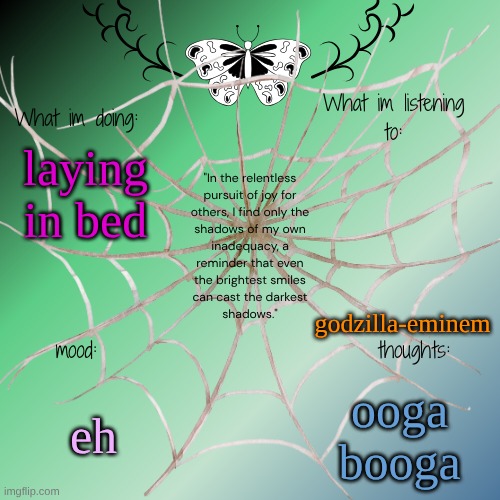 sammy's announcement temp | laying in bed; godzilla-eminem; eh; ooga booga | image tagged in sammy's announcement temp | made w/ Imgflip meme maker