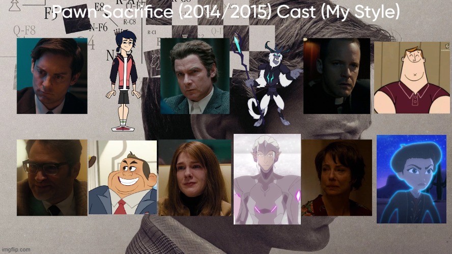 Pawn Sacrifice (2014/2015) Cast (My Style) | image tagged in pawn sacrifice 2014/2015 cast my style,meme,memes,spoof cast,pawn sacrifice,characters | made w/ Imgflip meme maker