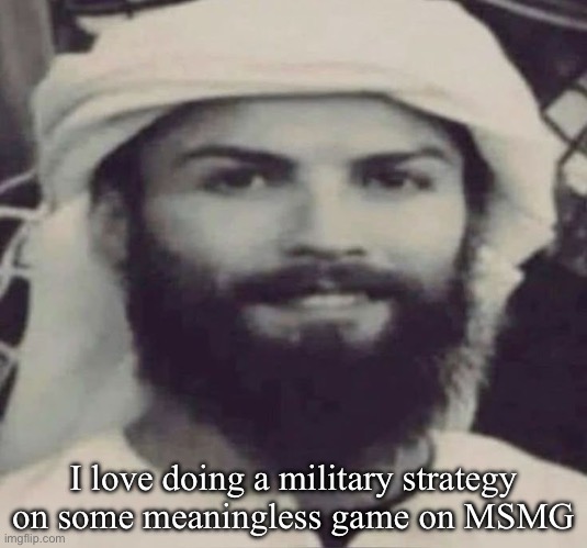 Muslimano Ronaldo | I love doing a military strategy on some meaningless game on MSMG | image tagged in muslimano ronaldo | made w/ Imgflip meme maker