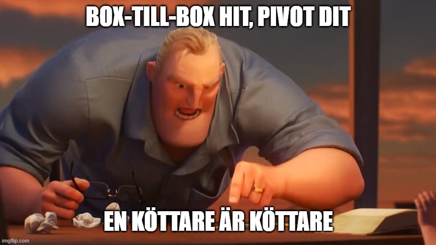 math is math | BOX-TILL-BOX HIT, PIVOT DIT; EN KÖTTARE ÄR KÖTTARE | image tagged in math is math | made w/ Imgflip meme maker