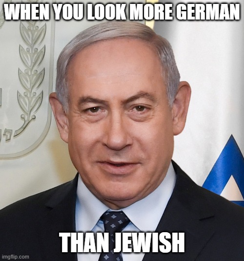 oi | WHEN YOU LOOK MORE GERMAN; THAN JEWISH | image tagged in netenyahu | made w/ Imgflip meme maker