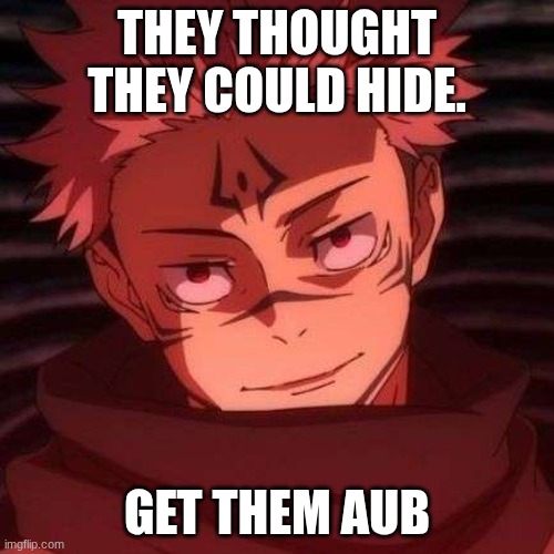 https://imgflip.com/i/ab4dp4 | THEY THOUGHT THEY COULD HIDE. GET THEM AUB | image tagged in sukuna | made w/ Imgflip meme maker