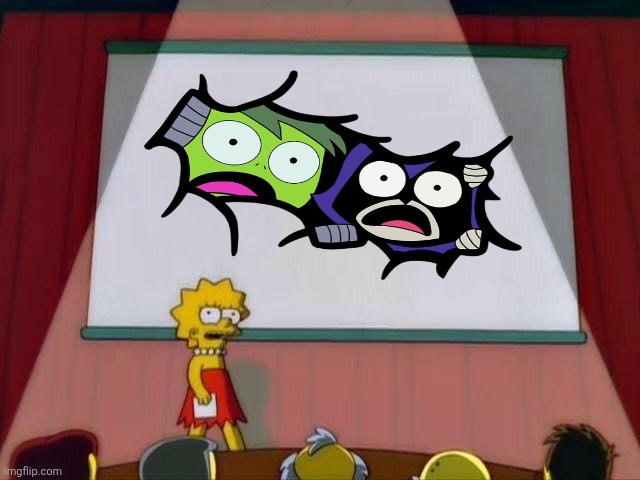 Beast boy & Raven crash Lisa's presentation | image tagged in lisa simpson's presentation | made w/ Imgflip meme maker
