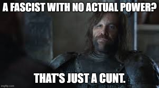 Could Be YOU... | A FASCIST WITH NO ACTUAL POWER? THAT'S JUST A CUNT. | image tagged in the hound,fascists,cunts,fascists and cunts | made w/ Imgflip meme maker