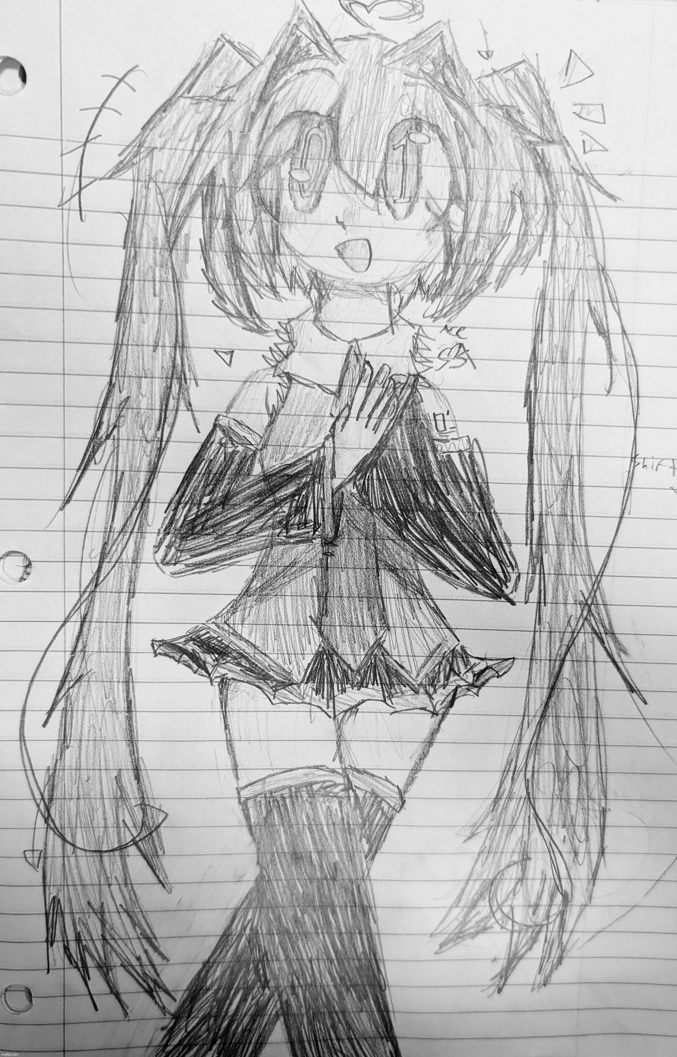 this is framed bad but i js remembered how long its been since ive posted my bad yall | image tagged in hatsune miku,miku,pencil | made w/ Imgflip meme maker
