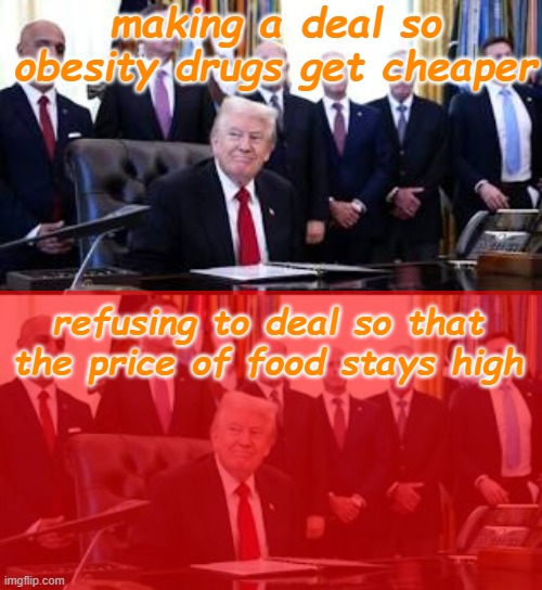 If this is winning for America's health, I'd hate to see losing | making a deal so obesity drugs get cheaper; refusing to deal so that the price of food stays high | image tagged in trump,idiocracy,health,starvation | made w/ Imgflip meme maker