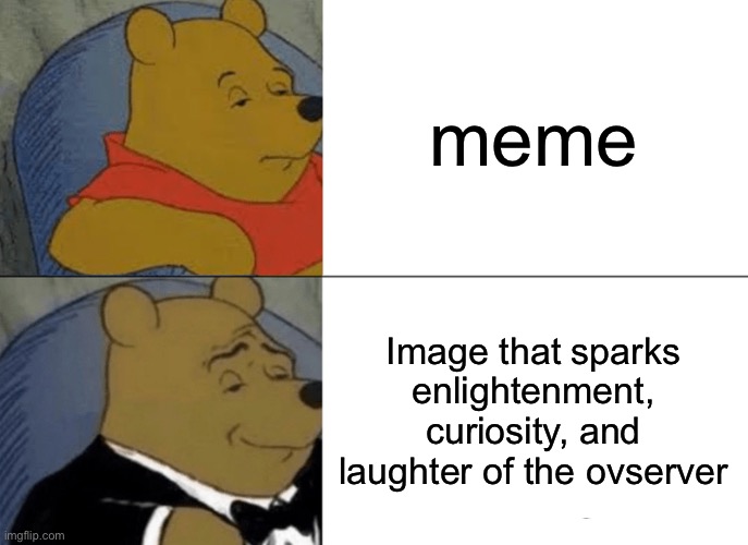 meme | meme; Image that sparks enlightenment, curiosity, and laughter of the observer | image tagged in memes,tuxedo winnie the pooh | made w/ Imgflip meme maker