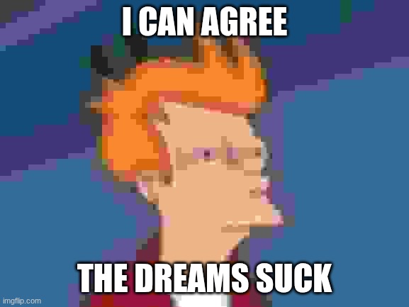 Futurama Fry Meme | I CAN AGREE THE DREAMS SUCK | image tagged in memes,futurama fry | made w/ Imgflip meme maker