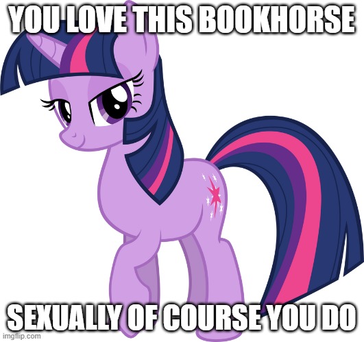 You Love This Bookhorse Sexually Of Course You Do | YOU LOVE THIS BOOKHORSE; SEXUALLY OF COURSE YOU DO | image tagged in mlp fim,my little pony,mlp meme,twilight sparkle,certified king classic,funny | made w/ Imgflip meme maker
